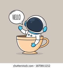 cute astronaut inside a cup of coffee