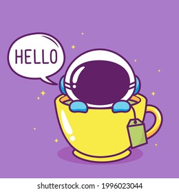 cute astronaut inside tea cup