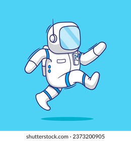 Cute astronaut jump cartoon vector icon mascot illustration. futuristic technology character concept.