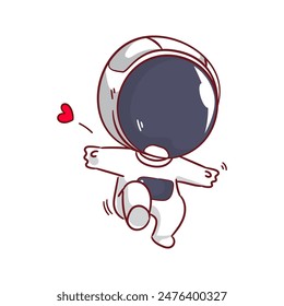 Cute astronaut jumping cartoon character. Space and science concept design. Hand drawn flat adorable chibi vector illustration. Icon logo mascot isolated background.