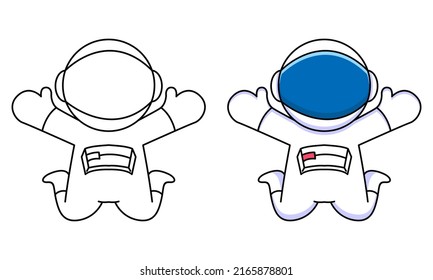 cute astronaut jumping coloring page for kids