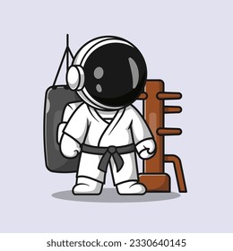 Cute Astronaut Karate Cartoon Vektorsymbol Illustration. Science Sport Icon Konzept isoliert Premium Vektorgrafik. Flachbildkartonstil