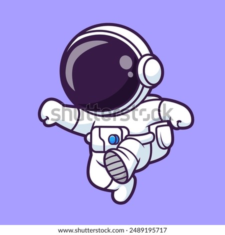 Cute Astronaut Karate Kick Cartoon Vector Icon Illustration Science Technology Icon Concept Isolated Premium Vector. Flat Cartoon Style