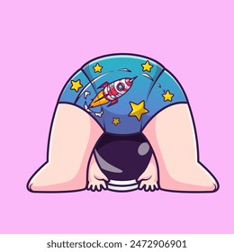 Cute Astronaut Kid Wearing Space Pants Cartoon Vector Icon Illustration. Science Technology Icon Concept Isolated Premium Vector. Flat Cartoon Style