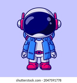 Cute Astronaut Kid Wearing Suit Cartoon Vector Icon Illustration. Technology Science Icon Concept Isolated Premium Vector. Flat Cartoon Style