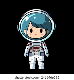 Cute astronaut kids vector image illustration on black background. Flat design style.