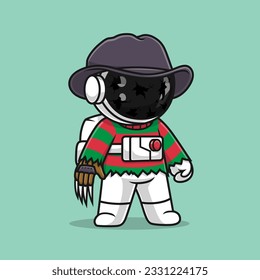 Cute Astronaut Killer Nightmare Cartoon Vector Icon Illustration Science Holiday Icon Concept Isolated Premium Vector. Flat Cartoon Style