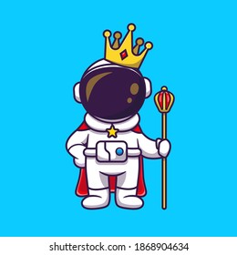 Cute Astronaut King With Crown Cartoon Vector Icon Illustration. Science Technology Icon Concept Isolated Premium Vector. Flat Cartoon Style