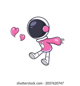 Cute Astronauta Kissing Heart Love Chibi Ilustración del vector de dibujos animados. Vector Premium aislado. Estilo de caricatura plana o impresión de pantalla de camisas página de aterrizaje web, cartel, volante, adhesivo, tarjeta