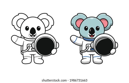 Cute astronaut koala cartoon coloring pages for kids