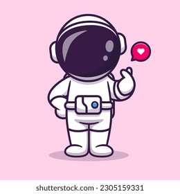 Cute Astronaut mit koreanischem Liebesschild Hand Cartoon Vektorsymbol Illustration. Science Holiday Icon Konzept isolierter Premium-Vektorgrafik. Flachbildkartonstil