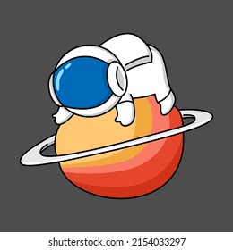 cute astronaut lay down on planet cartoon design