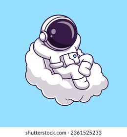 Cute Astronaut Lay on Cloud Cartoon Vector Icon Illustration. Science Technology Icon Concept Isolated Premium Vector. Flat Cartoon Style