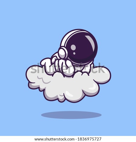 Cute Astronaut Lay On Cloud Cartoon Vector Icon Illustration. Science Technology Icon Concept Isolated Premium Vector. Flat Cartoon Style