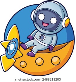 Cute Astronaut Lay On Moon Cartoon Vector Kawaii Icon. Science Technology Illustration