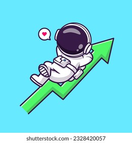 Cute Astronaut Lay On Rising Graph Cartoon Vector Icon Illustration. Science Finance Icon Concept Isolated Premium Vector. Flat Cartoon Style