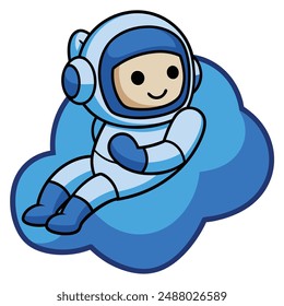 Cute Astronaut Laying on Cloud Cartoon Vector Icon  Illustration
