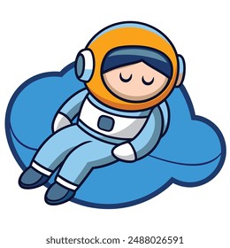 Cute Astronaut Laying on Cloud Cartoon Vector Icon  Illustration