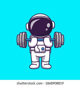 Cute Astronaut Lifting Dumbbell Cartoon Vector Icon Illustration. Science Sport Icon Concept Isolated Premium Vector. Flat Cartoon Style