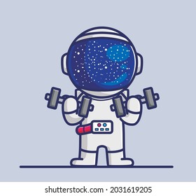 cute astronaut lifting a dumbbell. cartoon sports concept Isolated illustration. Flat Style suitable for Sticker Icon Design Premium Logo vector. Mascot character