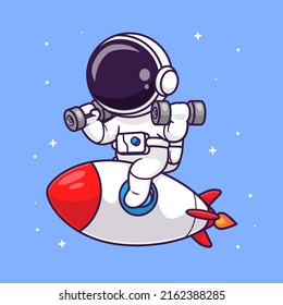 Cute Astronaut Lifting Dumbbell On Rocket Cartoon Vector Icon Illustration Science Sport Icon Concept Isolated Premium Vector. Flat Cartoon Style