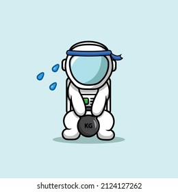 Cute Astronaut Lifting Fitness Ball Cartoon Vector Icon Illustration. Science Sport Icon Concept Isolated Premium Vector. Flat Cartoon Style