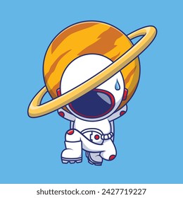 Cute Astronaut Lifting Planet Cartoon Vector Icons Illustration. Flat Cartoon Concept. Suitable for any creative project 