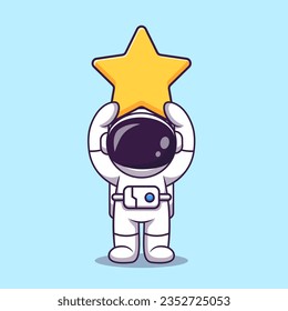 Cute Astronaut Lifting Star Cartoon Vector Icon Illustration. Science Technology Icon Concept Isolated Premium Vector. Flat Cartoon Style