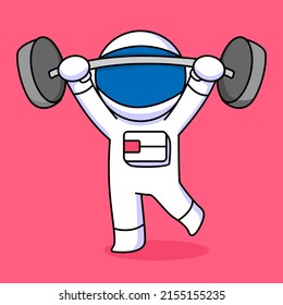 cute astronaut lifting weights cartoon design