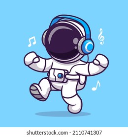 Cute Astronaut Listening Music Cartoon Vector Icon Illustration. Science Technology Icon Concept Isolated Premium Vector. Flat Cartoon Style