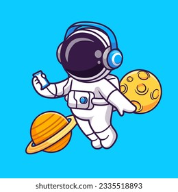 Cute Astronaut Hörmusik mit Headphone in Space Cartoon Vektorsymbol Illustration. Science Technology Icon Konzept isolierter Premium-Vektorgrafik. Flachbildkartonstil