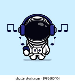 Cute astronaut listening music  mascot design 