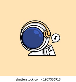 Cute astronaut listening to music on wireless headphones cartoon illustration