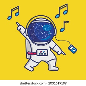 cute astronaut listening music from smartphone. cartoon person technology concept Isolated illustration. Flat Style suitable for Sticker Icon Design Premium Logo vector