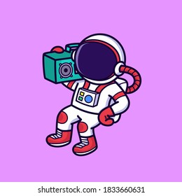 Cute astronaut listening radio illustration