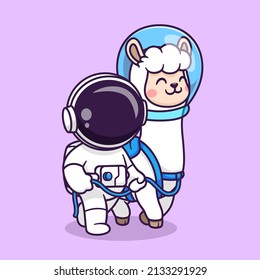 Cute Astronaut With Llama Alpaca Astronaut Cartoon Vector Icon Illustration. Science Animal Icon Concept Isolated Premium Vector. Flat Cartoon Style