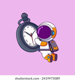 Astronauta lindo mirando el personaje de la caricatura del reloj de la ilustración