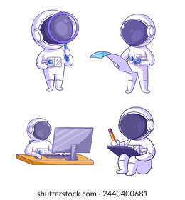 Netter Astronaut auf der Suche nach etwas, Cartoon-Stil Set