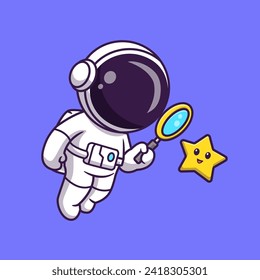 Cute Astronaut Looking Star With Magnifying Glass Cartoon
Vector Icon Illustration. Science Technology Icon Concept
Isolated Premium Vector. Flat Cartoon Style