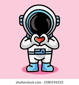 Cute Astronaut with Love Hand Vector Cartoon Illustration. Space Icon Concept Isolated Premium Vector. Flat Cartoon Concept. Cute Doodle Cartoon Illustration Style. Suitable for Any Project