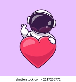 Cute Astronaut With Love Heart Cartoon Vector Icon Illustration. Science Technology Icon Concept Isolated Premium Vector. Flat Cartoon Style