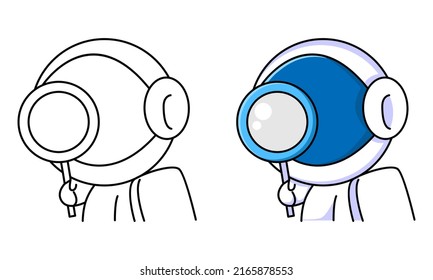 cute astronaut with magnifying glass coloring page for kids
