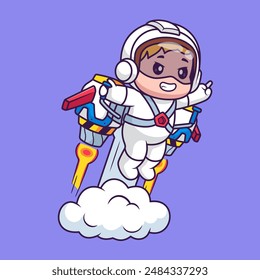 Cute Astronaut Man Flying with Rocket Cartoon Vector Icon Illustration. Science Technology Icon Concept Isolated Premium Vector. Flat Cartoon Style