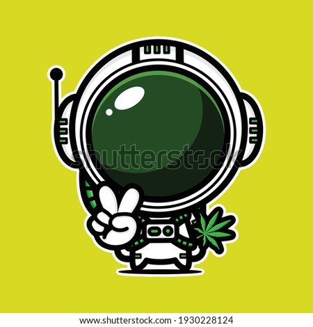 cute astronaut and marijuana leaf