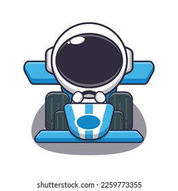 Cute astronaut mascot cartoon character riding race car. 