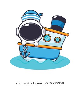 Cute astronaut mascot cartoon character on the ship. 