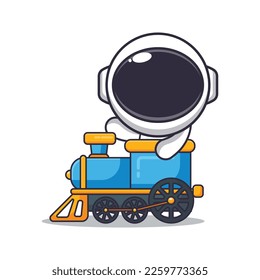 Cute astronaut mascot cartoon character ride on train. 