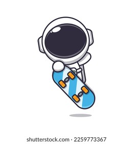 
Cute astronaut mascot cartoon character with skateboard. 