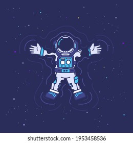 cute astronaut mascot character swim and floating in space of galaxy concept illustration