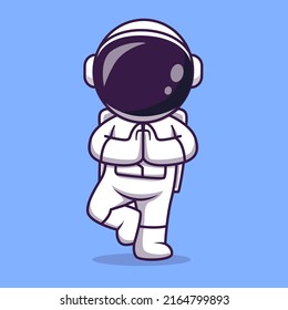 Cute Astronaut Meditating Yoga Cartoon Vector Icon Illustration. Science Technology Icon Concept Isolated Premium Vector. Flat Cartoon Style